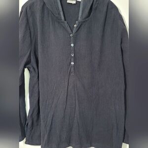 Chico's Long Sleeve Hooded Shirt With Buttons Half-up Size 2 Large